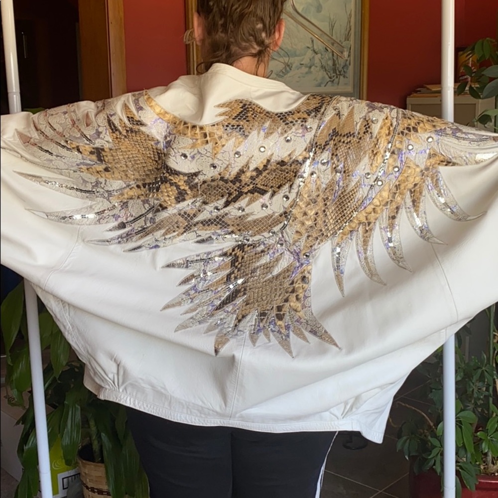 VINTAGE • Oversized Jeweled Phoenix Leather Jacket